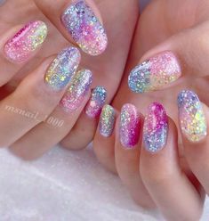 Rainbow Sparkle Nails, Simple Rainbow Nails, Rainbow Glitter Nails, Nails Rainbow, Rainbow Nails Design, Happy Colours, Rainbow Nail, Nail Goals, Image Nails