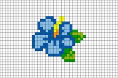 a cross stitch pattern with blue and yellow flowers in the center on a white background