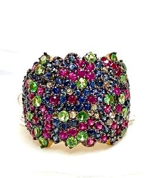 Ring Description: Silver Weight: 7.49 Gms,  Color Stones Weight : 5.01 Carat  Diamond : 0.35 Carat * * For any questions or specific orders please contact us via Etsy messaging. Luxury Multicolor Sapphire Ring For Formal Occasions, Luxury Multicolor Sapphire Ring, Formal Green Multi-stone Sapphire Ring, Luxury Multicolor Multi-stone Sapphire Ring, Green Multi-stone Sapphire Diamond Ring, Multicolor Sapphire Ring For Formal Occasions, Formal Multicolor Round Sapphire Ring, Multicolor Multi-stone Party Rings, Multicolor Multi-stone Rings For Parties