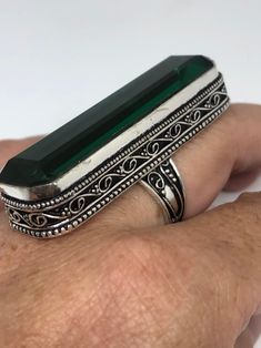 Large brilliant aqua antique glass Ornate German Silver Vintage ring, does not tarnish Size 6.75 My jeweler will re size for a $10-$20 fee All rings are shipped free in the US in a nice gift box. Check out our over a THOUSAND great reviews Engraving is $4 per letter and is not always perfect depending on the piece. It can take a few days if the jeweler is busy. This is payable to Paypal Judithsltd@gmail.com Bohemian Green Metal Rings, Green Crystal Ring Metal Gift, Turquoise Art Deco Rings For Gift, Unique Green Metal Ring, Vintage Rectangular Emerald Ring Gift, Vintage Green Crystal Open Ring, Handmade Green Metal Rings, Vintage Green Crystal Ring Gift, Vintage Crystal Ring As Gift