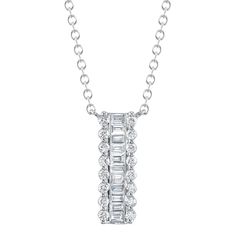 14K gold with 0.56-carat channel set natural baguette diamond necklace. Model Number: SDL55024787WY Baguette Diamond Necklace, Necklace Model, Studded Necklace, Eternity Band Ring, Deco Jewelry, Channel Set, Pendant Rings, Art Deco Jewelry, Baguette Diamond