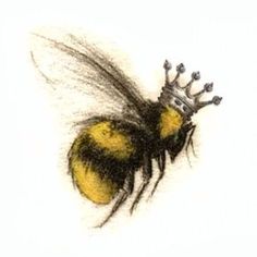 a drawing of a bee with a crown on it's head