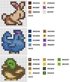 cross stitch pattern with pokemon and eepee from the video game, mega mario bros