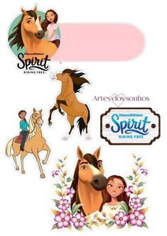 some stickers with horses and people on them