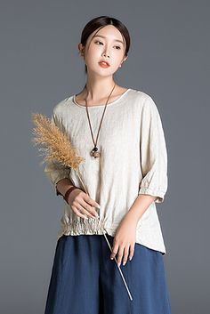 Casual Beige Half Sleeve Blouse, Casual Beige Blouse For Gatherings, Casual Linen Blouse With 3/4 Sleeves, Casual Linen Blouse For Casual Gatherings, Linen Short Sleeve Blouse For Casual Gatherings, Cloak Dress, Women Half Sleeve, Plus Size Linen, Half Sleeve Blouse