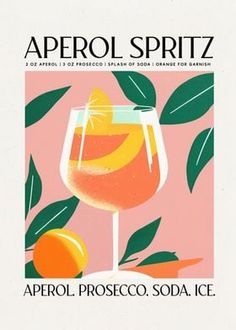 an advertisement for aperoll spritz with a glass of wine and oranges