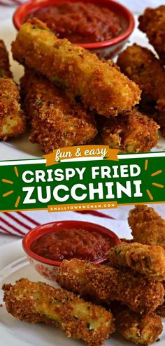 crispy fried zucchini on a plate with dipping sauce