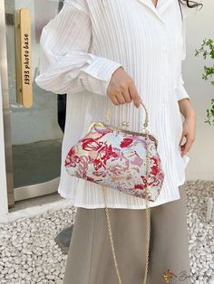 BirdinBag - Chic Butterfly Pattern Womens Casual Tote Bag Spring Evening Shoulder Bag, Large Capacity Evening Bag For Spring, Elegant Large Capacity Multicolor Bags, Elegant Multicolor Large Capacity Satchel, Spring Shoulder Evening Bag With Detachable Handle, Spring Evening Pouch Bag, Handheld Evening Bags For Spring, Spring Rectangular Evening Bag With Removable Pouch, Spring Shopping Evening Shoulder Bag