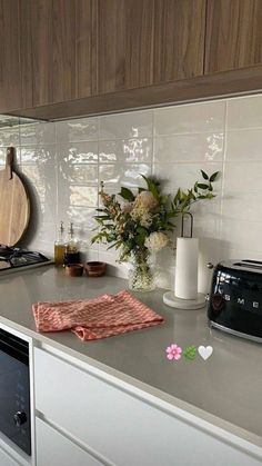 the kitchen counter is clean and ready to be used as a stove top or oven