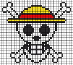 a cross stitch pattern with a skull wearing a hat