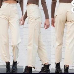 *Brand New* Brandy Melville Cargo Pants - Size M - Beige - Size Medium But Fits Like Xs/S (Like On Model) - High Waisted, Loose Fit - Straight Leg Cream Utility Bottoms With Cargo Style, Spring High Rise Cotton Cargo Pants, Vintage Cargo Style Bottoms For Spring, Cream Pants With Side Pockets For Spring, High Rise Cotton Pants With Hip Pockets, Cream Utility Bottoms For Spring, High-rise Cotton Pants With Hip Pockets, Vintage Wide Leg Cargo Pants For Summer, Vintage Cotton Cargo Jeans For Spring