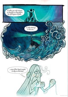 a comic strip with an image of a woman in the ocean