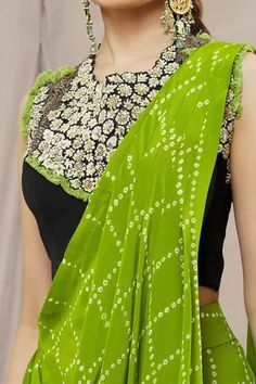 Shop for Nupur Kanoi Green Crepe Bandhani Print Dhoti Saree With Blouse for Women Online at Aza Fashions Fitted Pre-draped Saree With Motifs For Transitional Season, Transitional Fitted Pre-draped Saree With Motifs, Traditional Bandhani Print Blouse For Puja, Anarkali Blouse With Bandhani Print For Puja, Fitted Bandhani Print Anarkali Blouse Piece, Fitted Anarkali Blouse Piece With Bandhani Print, Designer Transitional Pre-draped Saree With Bandhani Print, Unstitched Blouse With Bandhani Print And Traditional Drape, Designer Bandhani Print Blouse Piece For Diwali