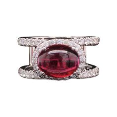 Rubellite Cabochon Ring Future Outfit, Cabochon Ring, Colored Gems, Gemstone Colors, Gemstone Jewelry, Jewelry Accessories, Gems, White Gold, Gemstones