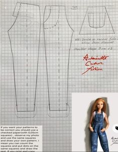 an image of a doll with overalls on it's legs and the measurements