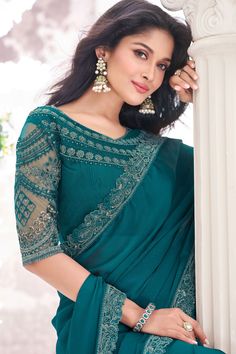 India Saree, Teal Color, Georgette Sarees