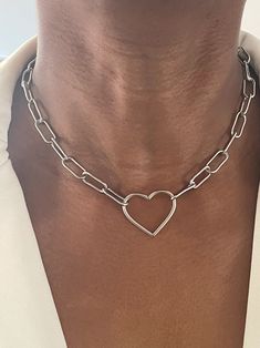 Looking for something for everyday wear? This beautiful necklace is it. #silverheartnecklace #heartnecklace #boldheartdesigner #necklaceforboyfriend #birthdaygiftidea #giftguild #christmasgiftidea Heart Chain Necklace, Chunky Chain Necklace, Paperclip Chain Necklace, Charm Choker Necklace, Chunky Chain Necklaces, Necklace Chunky, Heart Chain, Personalized Gifts For Mom, Necklace Heart