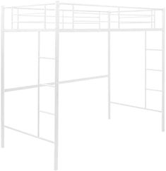 a white metal bunk bed with ladders on the top and bottom part, against a white background