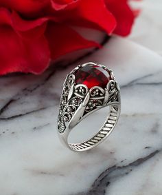 "Ruby Silver Gothic Filigree Women Cocktail Ring, 925 Sterling Silver Red Crystal Quartz Artisan Handmade Floral Goth Statement Ring Jewelry Punk ring for women, vintage ring jewelry, valentines day gift, july birthstone ring Material: 925 Sterling Silver ( NICKEL FREE ) Gemstone: Ruby Quartz 10 mm. Ruby is the July birthstone - and it's one of the most coveted of gems. The name is derived from the Latin word ruber, meaning \"red\" - the color of love and passion. FREE, FAST AND TRACKABLE SHIPPING FOR ALL EU COUNTRIES AND USA. COMES WİTH VELVET POUCH AND LUXURY GİFT BOX. Show off this gorgeous red stone ring at any occasion. This eye catching ring is perfect to add glam to any outfit with Ruby Gemstone. This vintage, original, and stylish luxury jewelry is perfect for wearing at parties, f Red Oval Filigree Ring With Intricate Design, Red Victorian Filigree Ring With Gemstone, Red Filigree Ring For Anniversary With Intricate Design, Ornate Red Filigree Ring, Red Ruby Ring With Intricate Design For Promise, Red Hallmarked Filigree Ring, Victorian Filigree Ring In Red As Gift, Victorian Style Filigree Ring In Red, Red Filigree Ring With Gemstone For Gift