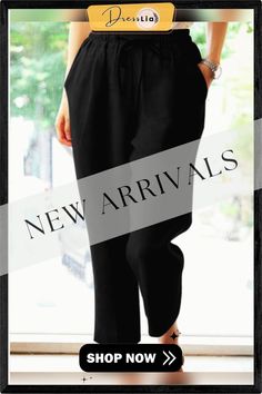 Women Solid Pocket Drawstring Waist Carrot Pants Baggy Harem Pants For Summer Workwear, Summer Baggy Harem Pants For Workwear, Trendy Harem Pants For Spring Workwear, Trendy Spring Workwear Harem Pants, Trendy Ankle-length Harem Pants For Work, Solid Harem Pants For Workwear In Summer, Summer Relaxed Fit Harem Pants For Workwear, Carrot Pants, Drawstring Waist