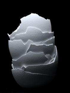 an egg shell that has been cut in half to look like it is cracked into pieces