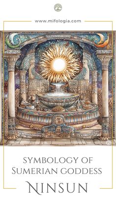 the front cover of a book with an image of a fountain and sun above it