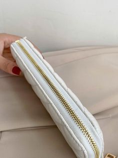 White    PU Leather  Long Wallet    Women Bags Leather Long Wallet, Quilted Pattern, Trendy Fashion Women, Long Wallet, First Order, Card Wallet, Wallets For Women, Quilt Patterns, Zip Around Wallet