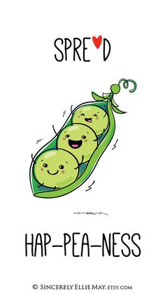 three peas in a pea pod with the words spread on it and an image of two peas