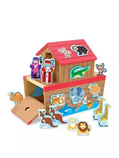 a wooden toy noah's ark with stickers