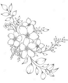 a black and white drawing of flowers