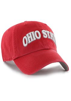 This Ohio State Buckeyes Red Adjustable Hat features a front team logo. 47 Clean Up, Front embroidered team logo, Side '47 embroidery, Garment washed cotton, Relaxed, dad hat style, Fit: True to Size, Cotton, Wipe clean with cloth or cleaning kit, 4 Hat Style, Ohio State Buckeyes, Cleaning Kit, Dad Hat, Ohio State, Adjustable Hat, Clean Up, Hat Fashion, Dad Hats