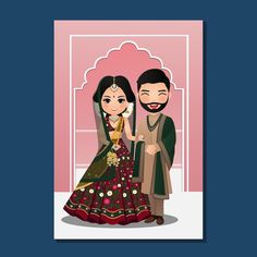 Wedding invitation card the bride and gr... | Premium Vector #Freepik #vector #indian-wedding #bride #hindu-wedding #wedding-cartoon Groom Cartoon, Bride And Groom Cartoon, Wedding Couple Cartoon, Invitation Flower, Wedding Card Design Indian, Marriage Invitation, Dress Cartoon