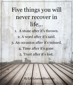 a wooden floor with the words five things you will never recover in life on it