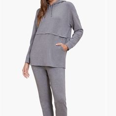 Super Soft Dark Heather Gray Soft Cotton/Modal Blend Sweatshirt. The Pit Is Approximately 23 Inches And The Length Is Approximately 29 Inches Relaxed Fit Long Sleeve Hoodie For Lounging, Stretch Sweatshirt With Kangaroo Pocket For Loungewear, Cozy Fit Tops With Drawstring Hood For Loungewear, Cozy Fit Lounge Tops With Drawstring Hood, Winter Lounging Top With Drawstring Hood, Comfy Tops With Kangaroo Pocket For Loungewear, Hooded Casual Tops For Lounging, Hooded Athleisure Tops For Lounging, Casual Hooded Top For Lounging