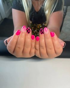 37+ Hot Pink And Black Nail Designs That Will Turn Heads Hot Pink Nails And Black, Hot Pink Nails With Black Design, Hot Pink With Black Nails, Pink And Black Nail Art, Pink And Black Nail Designs, Hot Pink And Black Leopard Nails, Hot Pink And Black Cheetah Nails, Rodeo Nails