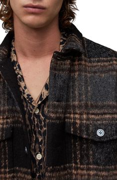 A brushed finish adds cozy style to a boxy plaid jacket designed with a spread collar and dual flap-patch pockets at the chest. 27 1/2" length (size Medium) Spread collar One-button cuffs Lined 100% polyester Machine wash, line dry Imported Plaid Outerwear With Button Closure And Spread Collar, Winter Shacket With Patch Pockets And Spread Collar, Casual Fall Shacket With Camp Collar, Fall Casual Shacket With Camp Collar, Plaid Outerwear With Pockets And Spread Collar, Fall Outerwear With Flap Pockets And Camp Collar, Winter Outerwear With Camp Collar And Pockets, Plaid Shacket With Pockets And Lapel Collar, Fall Outerwear With Pockets And Camp Collar