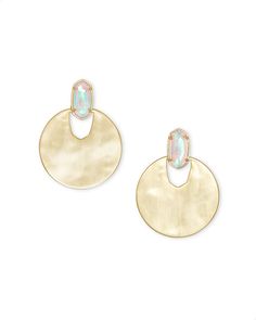 Deena Gold Drop Earrings in Blush Dichroic Glass | Kendra Scott Time Stone, Dichroic Glass Jewelry, Chic Earrings, Hammered Metal, Stone Studs, Dichroic Glass, Kendra Scott Jewelry, Gold Drop Earrings, Gold Hoops