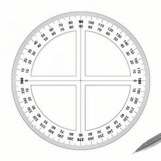 a circular protractor with two scissors on the side, and a ruler in front of it