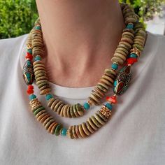 Ethnic chunky statement stone beaded necklace for women. Large yellow turquoise handmade 2 strand necklace with big bead and stone. Big bold bohemian contemporary necklace in gold color are suitable for an casual look, evening look and for a holiday. Matching earrings and bracelet go as a gift to the necklace. These necklace will be a good Christmas or birthday gift for mom, wife, girlfriend, sister or daughter. It emphasizes the beauty of your neck and adds charm to your look. FAST FREE SHIPPIN Bohemian Double Strand Beaded Necklaces With Gemstones, Bohemian Double Strand Gemstone Beaded Necklaces, Bohemian Double Strand Gemstone Beaded Necklace, Handmade Double Strand Beaded Necklaces, Handmade Double Strand Beaded Necklace, Bohemian Double Strand Gemstone Beads, Bohemian Gemstone Beads In Double Strand, Green Double Strand Bohemian Turquoise Necklace, Green Turquoise Double Strand Bohemian Necklace