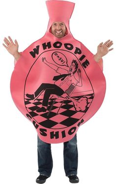 a man in a pink poncho with the words whoope shop on it