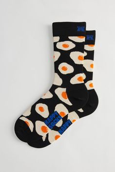 Happy Socks Sunny Side Up Crew Sock Outfit Shop, Crew Sock, Funny Socks, Happy Socks, Tube Socks, Socks And Tights, Cool Socks, Fun Prints, Black Fits