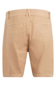 Classic and comfortable, these linen-blend shorts sport flat-front chino styling and a touch of stretch to move easily across your warm-weather wardrobe. 11" inseam; 15" leg opening; 10" front rise   54% linen, 44% Tencel® lyocell, 2% elastane   Tencel lyocell is a sustainably produced fiber made with closed-loop processing   Machine wash, tumble dry   Imported Casual Solid Color Chinos For Summer, Casual Solid Color Summer Chinos, Summer Casual Solid Color Chinos, Casual Cotton Bermuda Shorts With Rolled Hem, Casual Bermuda Shorts With Welt Pockets For Summer, Casual Bermuda Shorts For Spring Workwear, Casual Beige Chinos For Summer, Beige Casual Chinos For Summer, Relaxed Fit Linen Bermuda Shorts For Workwear