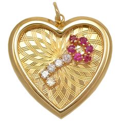 Large heavy figural heart charm. 14K gold . Applied ruby and diamond key on engraved background. A lovely charm, a lovely message. Gold Heart Pendant, Gold Mangalsutra Designs, Key Jewelry, Jewelry Drawing, Key To My Heart, Heart Brooch, Diamond Star, Love Charms, Key Pendant