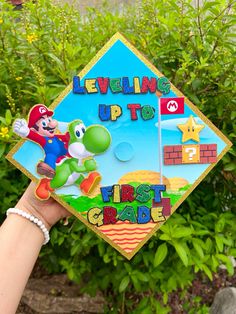 Topper inspired in Marioa Bros. Kindergarten Graduation Kindergarten Cap Decoration Ideas Boy, Mario Graduation Cap, Kindergarten Graduation Cap Decoration, Preschool Graduation Ideas