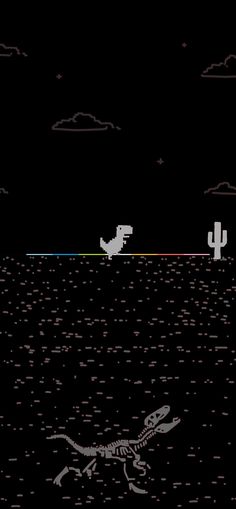 an old computer game with dinosaurs running in the water and two birds flying over them