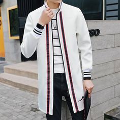 Brand New White Stand Collar Outerwear For Fall, White Stand Collar Outerwear For Spring, White Fitted Outerwear With Stand Collar, Trendy Jackets, Duster Coat, Mens Jackets, Color White, Jackets & Coats, Man Shop