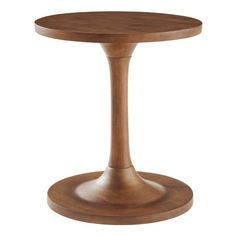 a small wooden table with a round top