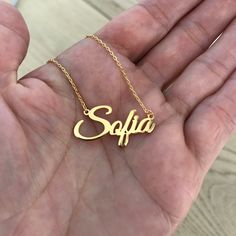 Gold Name Necklace, Bridesmaid Personalized Name Necklace, Gift for Granddaughter, Christmas Gift, Birthday Necklace Wedding Gift Your custom name necklace in 925 sterling silver, gold plated or rose gold plated. Just the way you want it. Use your name or a loved one's name, wife, kids, grandkids, girlfriend for this personalized jewelry, personalized gift. If you have any questions feel free to contact me. You can also have your inspiring word custom made in sterling silver, gold plated, or ros Personalized Name Pendant Necklace As Gift, Customizable Pendant Name Necklace For Birthday Gift, Custom Name Necklace Nameplate For Gifts, Customizable Round Pendant Name Necklace For Birthday Gift, Customizable Nameplate Necklace For Birthday, Customizable Nameplate Necklace For Birthday Gift, Personalized Pendant Necklace For Birthday, Personalized Pendant Necklace For Birthday Gift, Custom Name Necklace Pendant For Gift