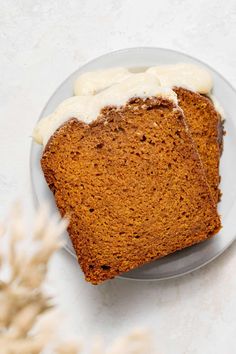 two slices of pumpkin bread on a plate