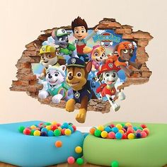 the paw patrol wall decal is shown in this children's room